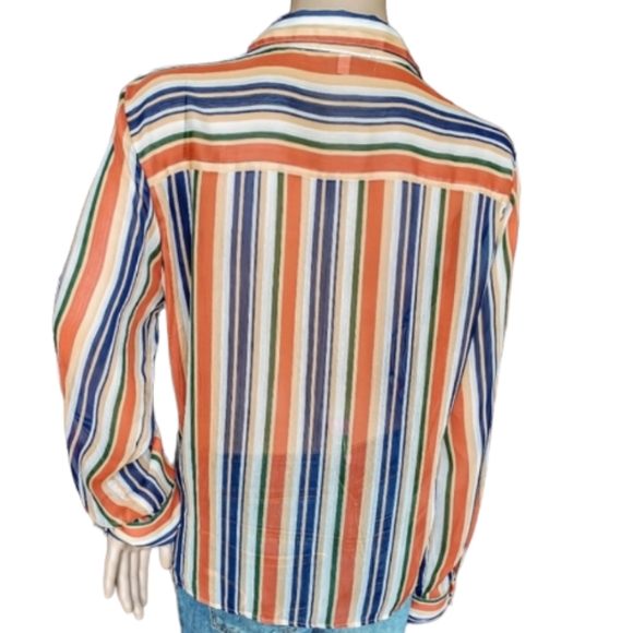 Ultra Violet Sheer Collard Striped Tie Blouse - Picture 4 of 6